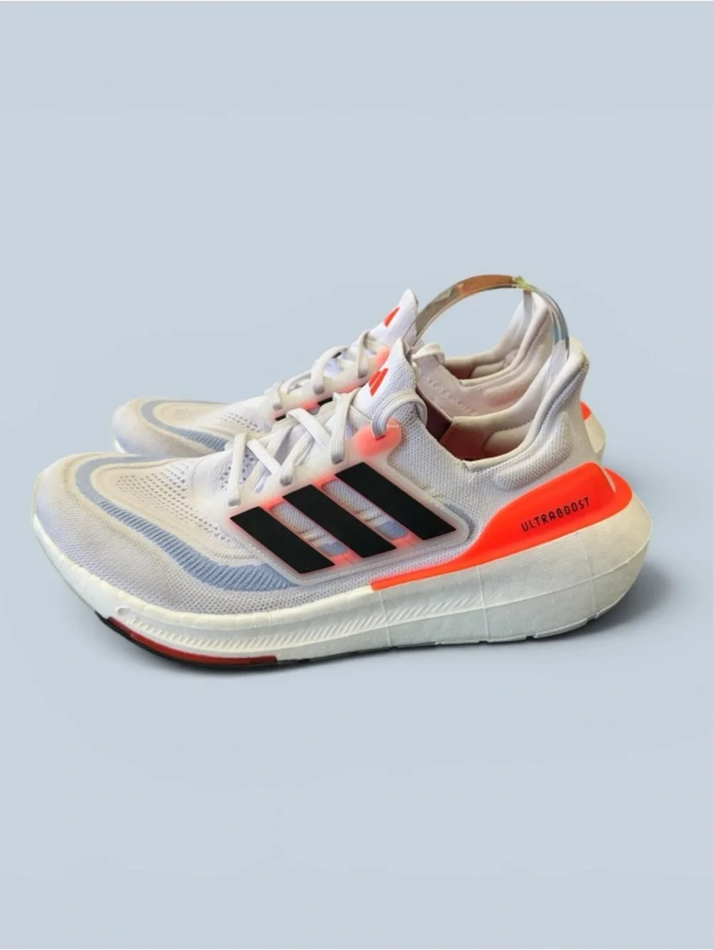 Adidas Ultraboost Running Sneakers - White with Coral & Black Accents Sz 8.5